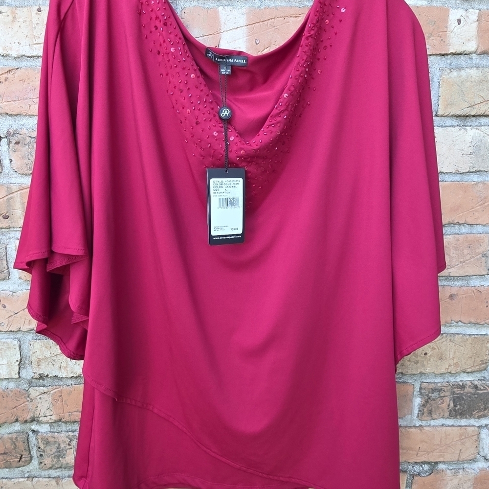 Adrianna Papell Red Embellished Blouse - Picture 2 of 14